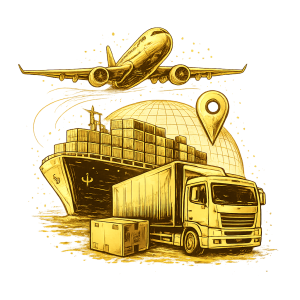 Logística global en amarillo y negro
